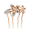 Hair Accessories Metal Crystal Rhinestone Flower Hair Pin Clip Comb - Brown White