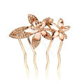 Hair Accessories Metal Crystal Rhinestone Flower Hair Pin Clip Comb - Champagne