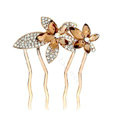 Hair Accessories Metal Crystal Rhinestone Flower Hair Pin Clip Comb - Coffee White