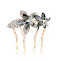 Hair Accessories Metal Crystal Rhinestone Flower Hair Pin Clip Comb - Gray