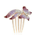 Hair Accessories Rhinestone Crystal Butterfly Metal Hair Pin Clip Comb - Purple