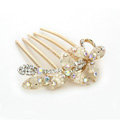 Hair Jewelry Crystal Rhinestone Clover Metal Hairpin Clip Comb Pin - Beige