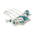 Hair Jewelry Crystal Rhinestone Flower Metal Hairpin Clip Comb Pin - Blue