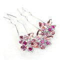 Hair Jewelry Crystal Rhinestone Lover Flower Metal Hairpin Clip Comb Pin - Pink