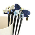 Hair Jewelry Crystal Rhinestone Sequins Butterfly Hair Pin Comb Clip - Blue