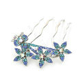 Hair Jewelry Rhinestone Crystal Flower Metal Hairpin Clip Comb Pin - Blue