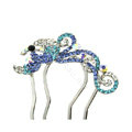 Hair Jewelry Rhinestone Crystal Phoenix Metal Hairpin Clip Comb Pin - Blue