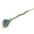 Lily flower Crystal Rhinestone Hairpin Hair Clasp Clip Fork Stick - Blue