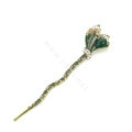 Lily flower Crystal Rhinestone Hairpin Hair Clasp Clip Fork Stick - Green