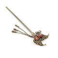 Retro Butterfly Tassel Crystal Rhinestone Hairpin Hair Clasp Clip Fork Stick - Coffee