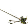 Retro Butterfly Tassel Crystal Rhinestone Hairpin Hair Clasp Clip Fork Stick - Green