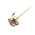 Retro Butterfly Tassel Rhinestone Crystal Hairpin Hair Clasp Clip Fork Stick - Coffee