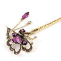 Retro Butterfly Tassel Rhinestone Crystal Hairpin Hair Clasp Clip Fork Stick - Purple