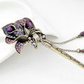 Retro Flower Crystal Rhinestone Hairpin Hair Clasp Clip Fork Stick - Purple