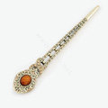 Retro Flower Pattern Crystal Rhinestone Hairpin Hair Clasp Clip Fork Stick - Coffee