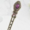 Retro Flower Pattern Crystal Rhinestone Hairpin Hair Clasp Clip Fork Stick - Purple