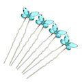 U Shape HairPin Crystal Rhinestone Butterfly Hair Comb Clip Fork Stick - Blue