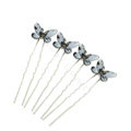 U Shape HairPin Crystal Rhinestone Butterfly Hair Comb Clip Fork Stick - Gray