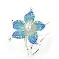 U Shape HairPin Crystal Rhinestone Flower Hair Comb Clip Fork Stick - Blue