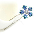 U Shape HairPin Crystal Rhinestone Flower Metal Hair Comb Clip Fork Stick - Blue