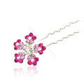 U Shape HairPin Crystal Rhinestone Flower Metal Hair Comb Clip Fork Stick - Pink