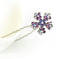 U Shape HairPin Crystal Rhinestone Flower Metal Hair Comb Clip Fork Stick - Purple