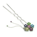 U Shape HairPin Crystal Rhinestone Flower Tassel Hair Comb Clip Fork Stick - Multicolor