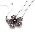 U Shape HairPin Crystal Rhinestone Flower Tassel Hair Comb Clip Fork Stick - Purple