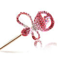 Bling Rhinestone Crystal Flower Hairpin Hair Clasp Clip Fork Stick - Pink