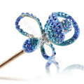 Bling Rhinestone Crystal Flower Hairpin Hair Clasp Clip Fork Stick - Sky blue