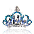 Bride Hair Accessories Rhinestone Crystal Alloy Crown Hair Pin Clip Combs - Blue