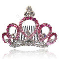 Bride Hair Accessories Rhinestone Crystal Alloy Crown Hair Pin Clip Combs - Pink