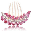 Elegant Hair Accessories Alloy Crystal Rhinestone Leaf Hair Combs Clip - Pink