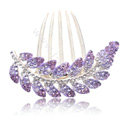 Elegant Hair Accessories Alloy Crystal Rhinestone Leaf Hair Combs Clip - Purple