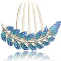 Elegant Hair Accessories Alloy Crystal Rhinestone Leaf Hair Combs Clip - Sky Blue