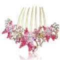 Elegant Hair Accessories Rhinestone Crystal Butterfly Alloy Hair Combs Clip - Pink