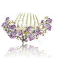 Hair Accessories Alloy Rhinestone Crystal Flower Bride Hair Combs Clip - Purple