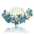 Hair Accessories Alloy Rhinestone Crystal Flower Bride Hair Combs Clip - Sky Blue