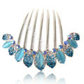 Hair Accessories Alloy Rhinestone Crystal Flower Elegant Hair Combs Clip - Blue
