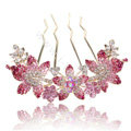 Hair Accessories Alloy Rhinestone Crystal Flower Hair Pin Clip Fork Combs - Pink