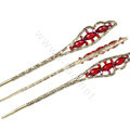 Retro Tassel Crystal Rhinestone Wing Hairpin Hair Clasp Clip Fork Stick - Red