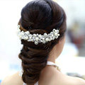 Bridal Jewelry White crystal pearl headpiece headband floral Wedding hair accessories