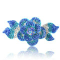 Crystal Rhinestone Elegant Flower Hair Barrette Clip Metal Hairpin - Blue