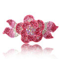 Crystal Rhinestone Elegant Flower Hair Barrette Clip Metal Hairpin - Pink