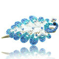 Crystal Rhinestone Peacock Bridal Hairpin Duckbill Clip Hair Slide Clamp - Blue