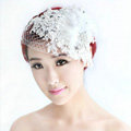 Wedding Bride Jewelry Crystal Lace Feather Headband Gauze Headpiece Flower Hair Accessories