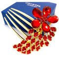 Wedding Hairpins bridal hair jewelry crystal rhinestone red Flower hair Combs