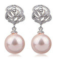 10X25mm Pink south sea shell pearl earrings Rose 925 sterling silver earrings