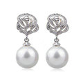 10X25mm White south sea shell pearl earrings Rose 925 sterling silver earrings