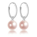 10X25mm Pink south sea shell pearl earrings 925 sterling silver hoop earrings